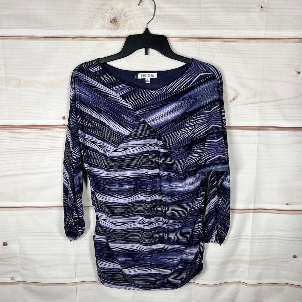 Jennifer Lopez Top Women Medium Purple Geometric Print Blouse Knit Dolman Sleeve